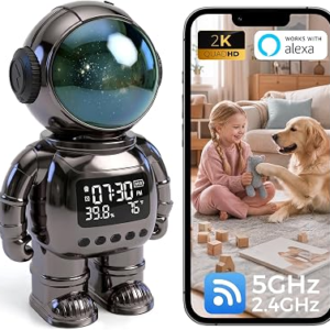 2K Indoor Astronaut Clock Robot Security Camera, 2.4G/5G WiFi Baby Monitor Pet Dog Camera with App, Long Battery Life, 2-Way Audio, Color Night Vision, PIR Motion Detection, Cloud & TF Card Storage