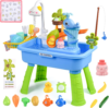 Mobelixy Upgraded Toddler Sand Water Table Toy with Electric Water Pump, Kids Sand Water with Faucet/Play Food Accessories/Fishing Toy, Kitchen Play Sink Toys for Girl Boy Age 3+ (Blue)
