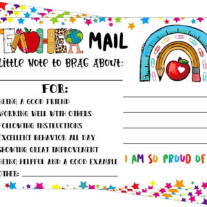 WaaHome Teacher Mail Notes to Parents – Confetti Happy Mail Postcards for Students from Teacher – Rainbow Good Behavior Incentive Cards – Classroom Must Haves – Kindergarten Elementary School Supplies