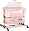 Baby Bassinet, 3 in 1 Infant Bassinet Bedside Sleeper, Bassinet with Cover, Rocking Bedside Bassinet for Baby with Storage Basket, Foldable & Adjustable Travel Crib (Light Pink)