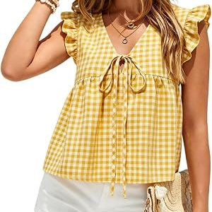 BAIMIU Womens Linen Gingham Tank Tops