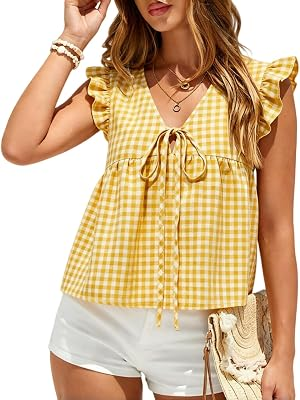 BAIMIU Womens Linen Gingham Tank Tops