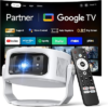 1080P Mini Projector with Google TV Big Screen in Small Room | Google TV Included，Ultra Short Throw, Auto Keystone, Portable, WiFi 6 Bluetooth5.4, Support 4K Movie