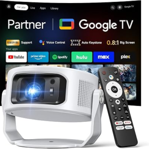 1080P Mini Projector with Google TV Big Screen in Small Room | Google TV Included，Ultra Short Throw, Auto Keystone, Portable, WiFi 6 Bluetooth5.4, Support 4K Movie