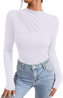 REORIA Long Sleeve Ruched Bodysuit Tops
