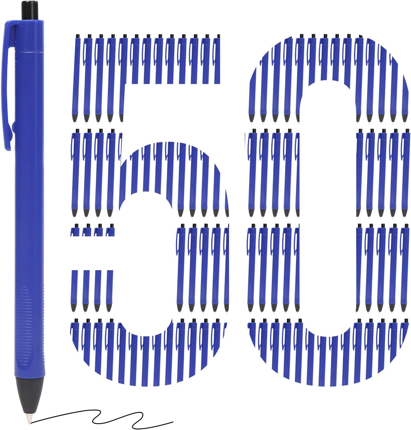 50 Pack Ballpoint Pens Bulk,1.0 mm Medium Point Black Ink Blue Barrel