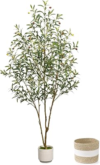 Artificial Olive Tree 6FT – Tall Faux Olive Trees Indoor with Planter&Cotton Basket, Large Fake Olive Plants Realistic Branches Natural Wood Trunk and Fruits for Home House Office Decor