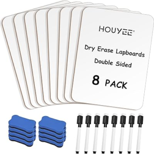 HOUYEE 8 Pack Small White Board Dry Erase Boards, 9 x 12 Inch Double Sided Mini Dry Erase LapBoards with 8 Erasable Pen & 8 Erasers, Handheld Whiteboards Suitable for Offices, Homes, Classrooms