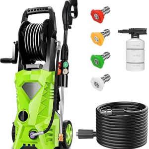 Electric Pressure Washer 5000 PSI Portable Power Washer with 33FT Pressure Hose, 4 Nozzle Set for Home/Cars/Fences/Windows, Green