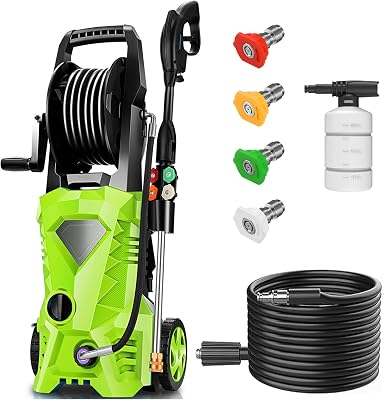 Electric Pressure Washer 5000 PSI Portable Power Washer with 33FT Pressure Hose, 4 Nozzle Set for Home/Cars/Fences/Windows, Green