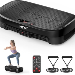 HTM Curved Vibration Plate Exercise Machine, Whole Body Shake Plate with 150W Motor & Resistance Band, 330lbs Weight Capacity, 120 Speeds, Low Noise Vibration Board for Weight Loss, Home Fitness