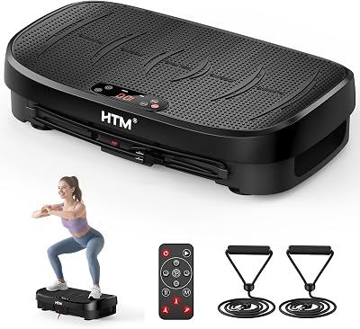 HTM Curved Vibration Plate Exercise Machine, Whole Body Shake Plate with 150W Motor & Resistance Band, 330lbs Weight Capacity, 120 Speeds, Low Noise Vibration Board for Weight Loss, Home Fitness