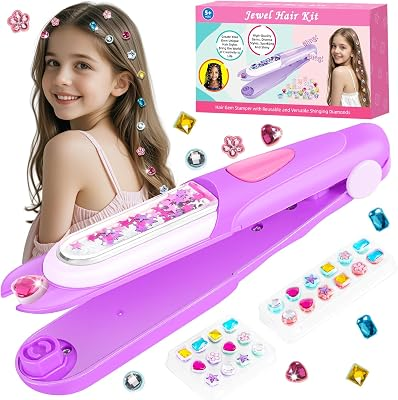 Hair Gem Stamper Kit - Bling Hair Jewels for Girls Toys - Hair Accessories with Reusable Shining Diamonds, Birthday Gifts for Girls 3 4 5 6 8-12