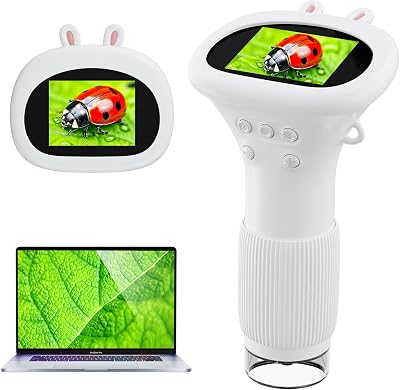 Microscope for Kids, Ahalfcit 1000X Handheld Digital Microscope with 2” HD IPS Screen, Portable Mini Camera for Exploring Nature, Science Educational Toy, Birthday Gift for 3-12 Ye