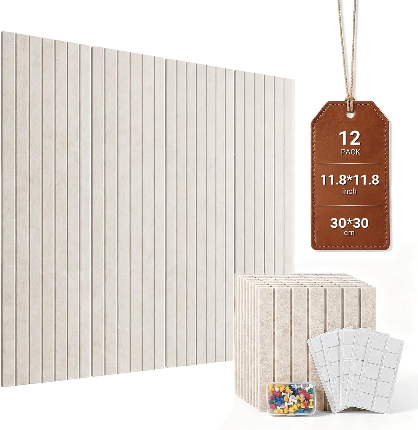 Felt Bulletin Board for Wall Decor 48" * 36”, 12 Pack Bulletin Cork Board for Classroom, Office Decor, Home, Pin Boards Tiles Alternative with 60 Adhesive Tabs & 50 Pushpins (Light Camel) - FURRELOR