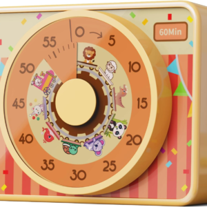 VOCOO Kids Visual Timer for Classroom – 60-Minute Countdown for Kitchen Cooking Office, Strong Magnet, Silent Time Management Tool, 2 AAA Batteries Included, Cute Animal Pattern (Orange)