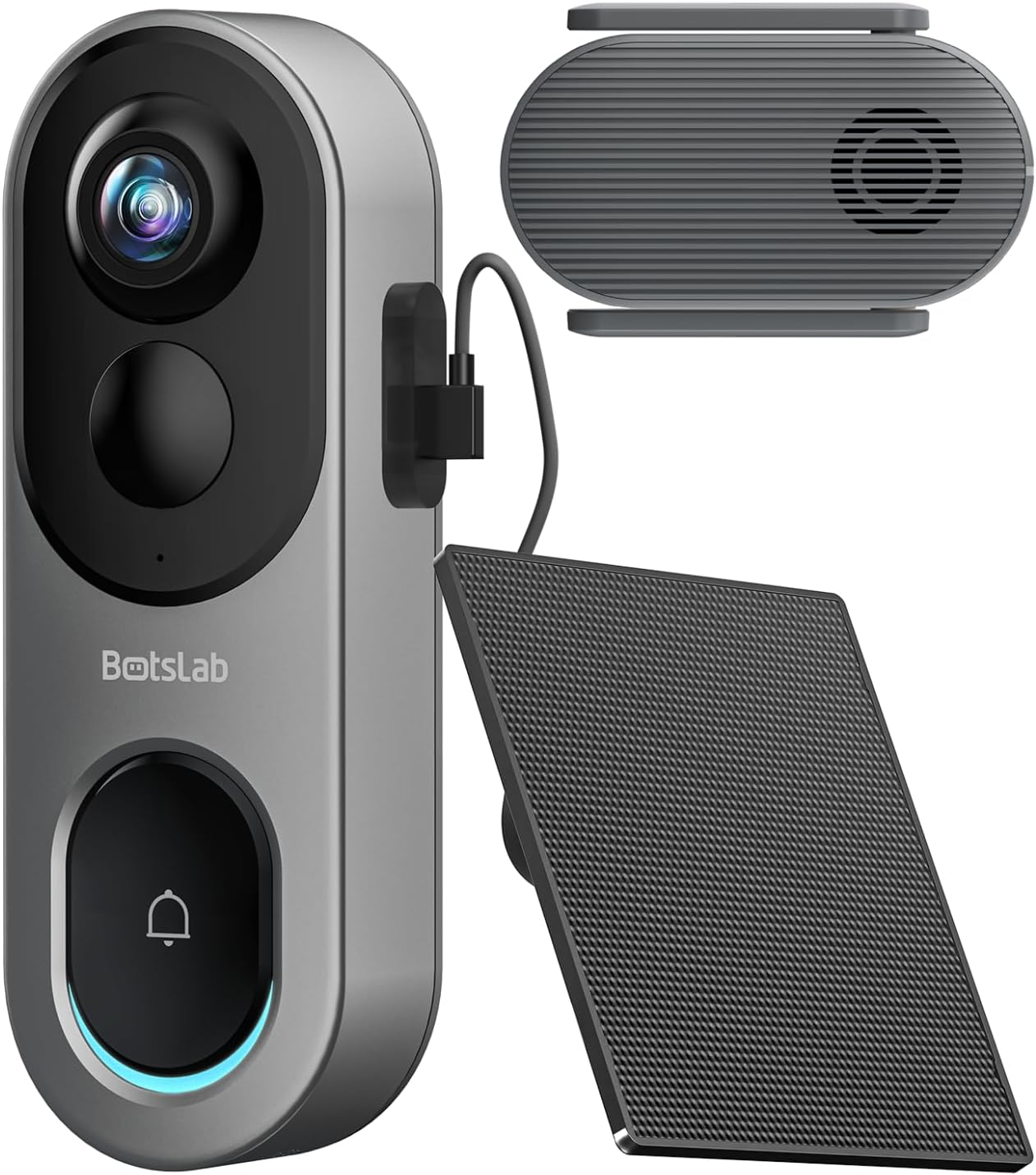 BOTSLAB 5MP Doorbell Camera Wireless with Solar Panel, Nonstop Power Video Doorbell with Head-to-Toe View, AI Motion Detection, Package Detection, VR Mode, 6400mAh Battery, Easy Installation,2.4G WiFi
