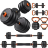 FEIERDUN Adjustable Dumbbells, 45lbs Free Weight Set with Connector, 4 in1 Dumbbells Set Used as Barbell, Kettlebells, Push up Stand, Fitness Exercises for Home Gym Suitable Men/Women.
