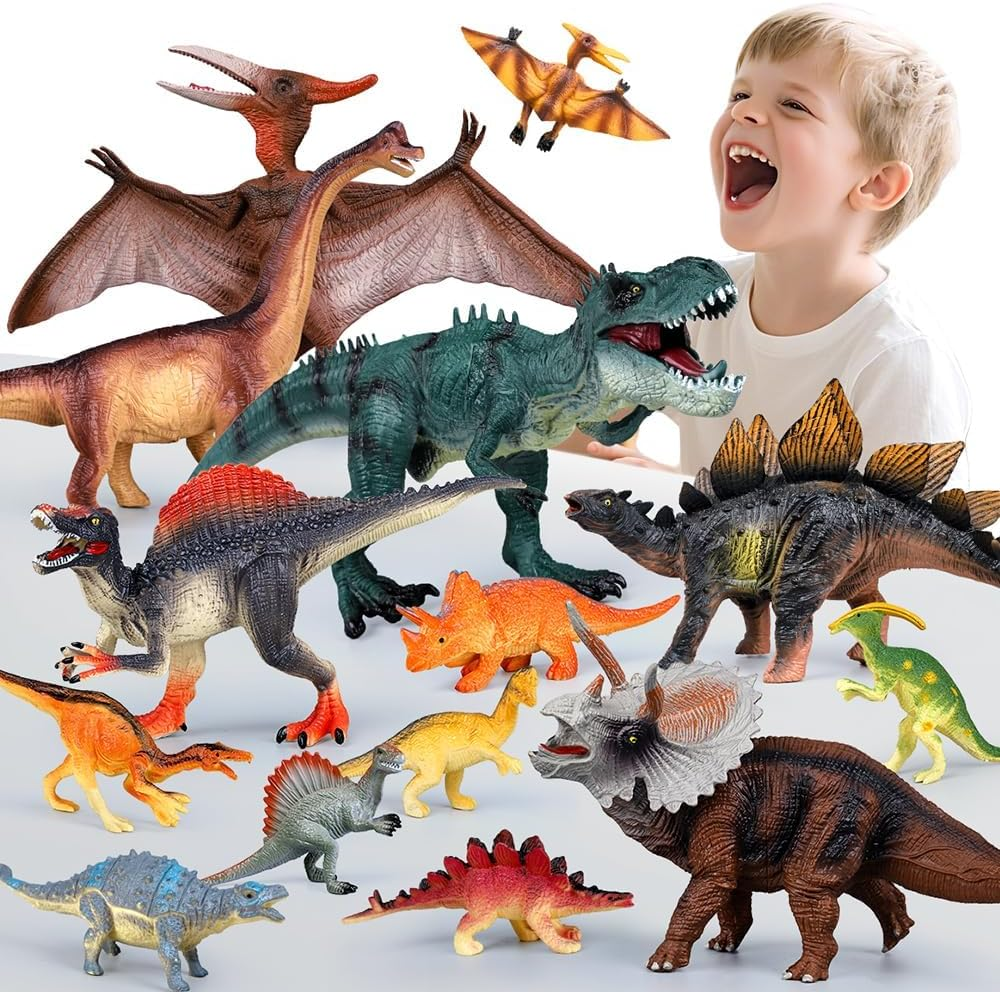 Drefirsa Dinosaur Toys for Kids 3-5 5-7, 14PCS Big Realistic Dinosaur Figure Set with 6 Jumbo & 8 Small, Educational Dinosaur for Toddler as Birthday Gift, Party Favor, Toy for 2 3 4 5 Year Old Boy