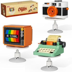 JAKI Typewriter Camera Television Building Toys, Retro Classic Series Building Blocks Set with Dust Cover, Collectible Vintage Display Model Office Room Decor