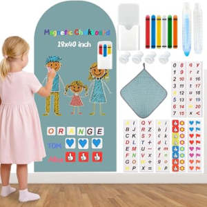 Magnetic Arch Wall Decal for Kids 18×40 Inch,Upgraded Thickened Magnetic Chalkboard for Most Wall,Suitable for Home Decoration Wallpaper and Children’s Game Room (Celadon, 18″ W x 40″ H)