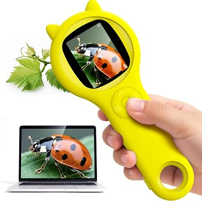 Kids Microscope for Summer Vacation, 500X Portable Digital Microscope with 2" IPS Screen, Beach Nature Discovery STEM Toy for Kids Age 5-12 (Yellow)