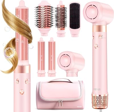 ABNER® 6 in 1 Professional Hot Air Styler - Powerful Hair Dryer Brush & Auto Curling Iron Set, Fast Drying Curling Volumizing Straightening, Styling Without Heat Damage, for All Hair Lengths