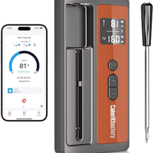 Wireless Meat Thermometer: 500FT Bluetooth Smart Meat Thermometer for Cooking and Grilling, CaloriMastery Digital Food Thermometer with Ultra-Thin Probe for Oven Safe, Kitchen, Smoker, BBQ