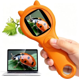 Bug Exploration Microscope for Kids, 500X Handheld Digital Microscope with 2″ IPS Screen, Backyard Adventure STEM Science Toy Age 5-12 (Orange)