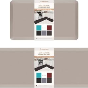 HappyTrends Kitchen Mat,17.3″x28″+17.3″x60″ Khaki, Cushioned Comfort Anti-Fatigue Waterproof Floor Mat Kitchen Rugs, Thick Perfect Ergonomic Foam Standing mat for Kitchen, Home, Office, Laundry
