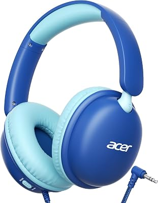 Acer Kids Headphones with Cord for School,74/85dB Volume Limit, Over Ear Headphones for Kids Toddler Girls Boys, Foldable 3.5mm Jack Wired Headphone for Tablet/Computer/Travel/Chro