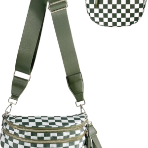 Checkered Crossbody Bag Bum Bags for Women Nylon Checkered Purse Large Fanny Packs Sling Bag Handbag Cross Body Bags