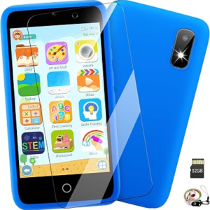 MINIBEAR Kids Toy Smartphone, 3.97″ Toddler Dual Camera Learning Toys, 201+ Educational Games Play Phone No WiFi for Girls Boys 3-12 Christmas Birthday Gifts with 32g SD Card (Blue)