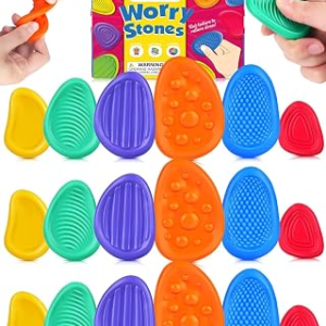 Fidget Toys Sensory Stone for Kids: 18 Pack Bulk Textured Worry Stone for Autism Calming – Quiet Fidgets for Classroom Students Prizes – Small Goodie Bags for Back to School Supplies Gifts