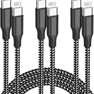SwaggWood USB C to USB C Cable, 3-Pack 10FT 60W USBC Fast Charging Cable Nylon Braided Type C Charger Cord for iPhone 17/16/15/iPad Pro/MacBook Air and More