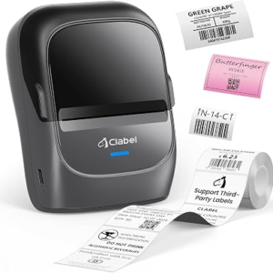 CLABEL 221B 2″ Bluetooth Thermal Label Maker Printer, for Small Business | Inkless Sticker Maker, with 1 Roll, Barcode/Address Labels, Price/Gift Tags, Lightweight, Grey, for Retail/Office/Home/Craft