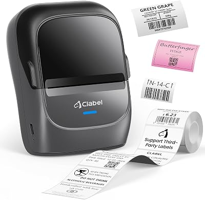 CLABEL 221B 2" Bluetooth Thermal Label Maker Printer, for Small Business | Inkless Sticker Maker, with 1 Roll, Barcode/Address Labels, Price/Gift Tags, Lightweight, Grey, for Retail/Office/Home/Craft