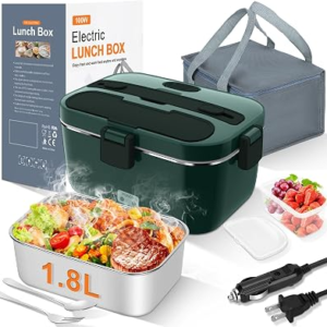 DUPASU Electric Lunch Box Food Warmer: 100W Heated Lunch Box for Adults, 1.8L Portable Fast Heating Lunchbox Food Heater for Car, Truck, Work, Travel, Lonchera Elctrica 12/24V/110-230V