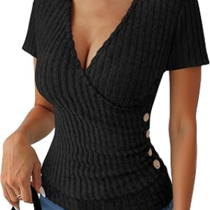 ANRABESS Short Sleeve V Neck Shirts