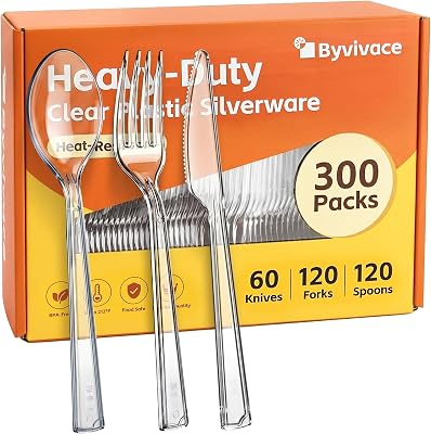 BYVIVACE 300 Count Clear Plastic Silverware Set