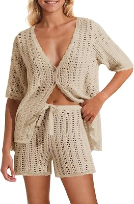 SAODIMALLSU Women Crochet 2 Piece Swimsuit Cover Up