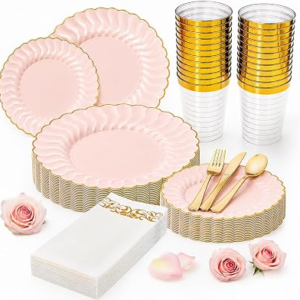 GENERIC 175Pcs Pink Plastic Plates for Party