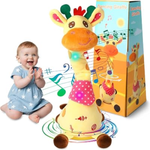 MIAODAM Dancing Giraffe Toy Stuffed Plush, Musical Baby Toys Singing 10 Children’s Song Repeats What You Say, Cute Interactive Talking Giraffe Gift for Baby and Kids 1-3 Years Old