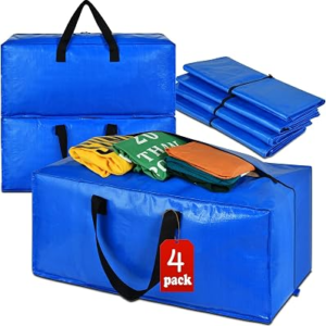 4 Pack Heavy Duty Extra Large Moving Bags – Strong Handles& Backpack Straps – Blue Storage Bags Alternative to Moving Boxes Bins, Packing bag Compatible with Ikea Frakta Cart