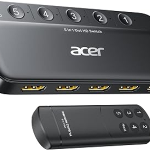 acer HDMI Switch 5 in 1 Out [4K@60Hz, HDMI 2.0, HDCP 2.3, HDR] Switcher with Remote, Supports DTS, Dolby, Work for PS5/Xbox/Switch/Roku/TV Stick/Projector