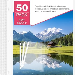 Sheet Protectors 50 Pack – Top-Loading Plastic Binder Sleeves for 8.5″ x 11″ Paper, Glare-Reducing Textured Surface, Reinforced 3-Hole Edges, Non-Stick & Acid-Free for Home, School & Office