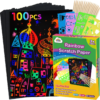 ZMLM Scratch Paper Art Set: 100 Pcs Magic Art Craft Kid Return Gifts Scratch Paper Supplies Toddler Preschool Learning Toys for Age 3 4 5 6 7 8 Girls Boys Birthday Activities Party Favors