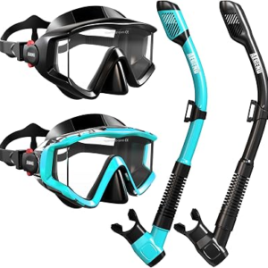 Aegend Snorkeling Gear for Adult Men Women – Snorkel Mask with Dry Top Snorkel – Anti-Fog Panoramic Wide View with Mesh Bag for Snorkeling, Swimming, Scuba Diving, Beach Vacation & Travel
