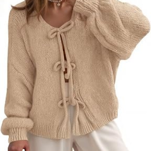 UNCLECAT Womens Bow Tie Front Cardigan Sweaters