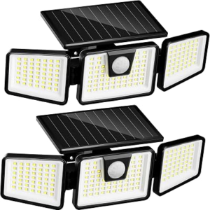 INCX Solar Lights Outdoor Waterproof, 3000 LM 156 LED Motion Sensor Outdoor Lights, 3 Heads Solar Powered Security Flood Light Motion Detected Spotlight for Patio Garage Yard Entryways, 2 Pack Black